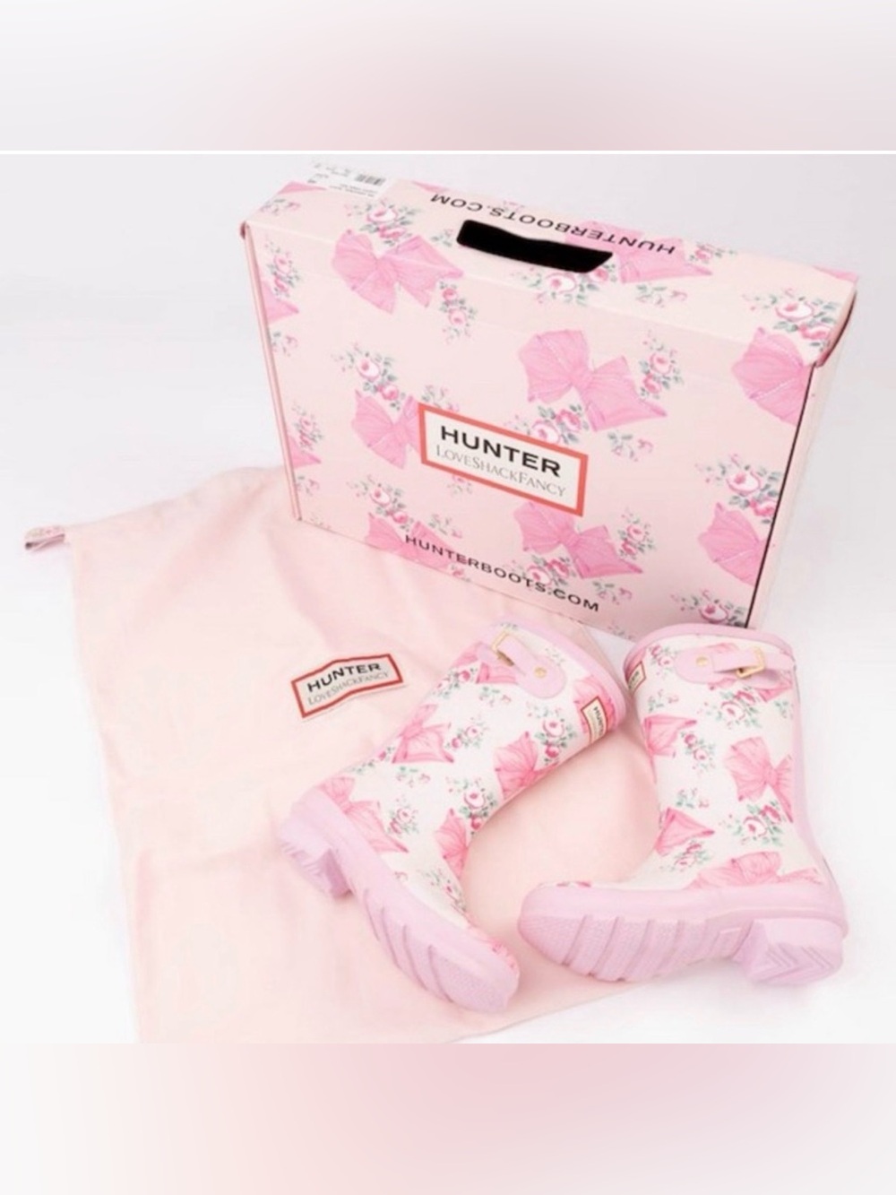 New HUNTER LoveShackFancy LSF Girls Rose Beaux Rain Boots - Size 13